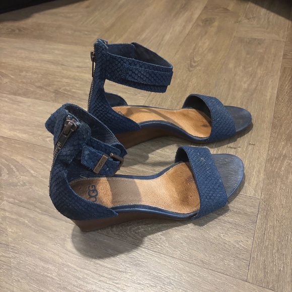 Ugg Australia Char Mar Wedge Leather Ankle Strap in Navy Blue - Picture 6 of 8
